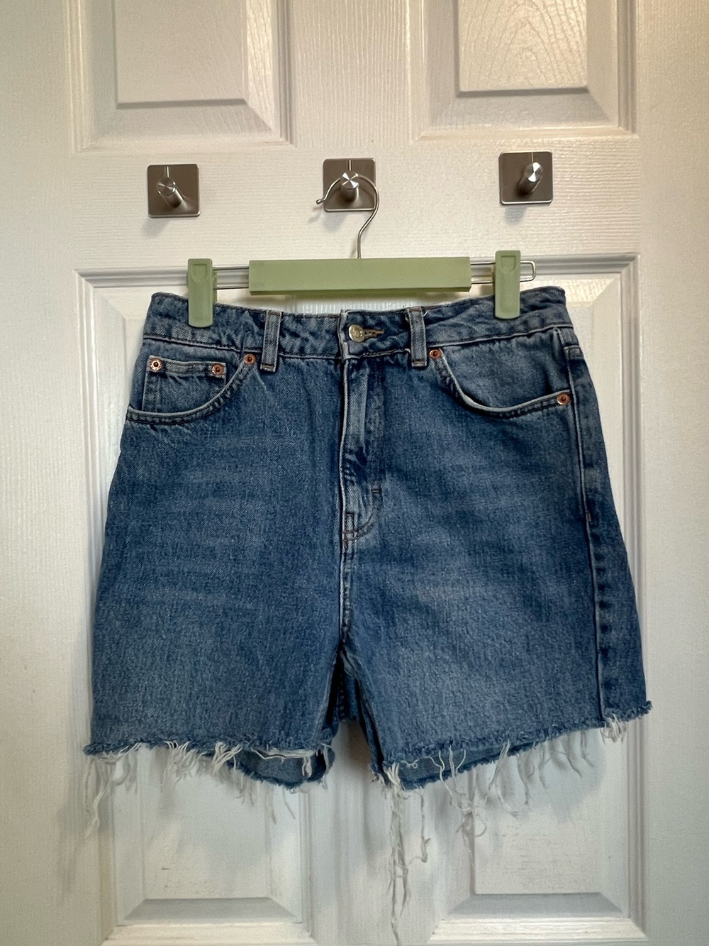 Topshop “Mom” High-Rise Denim Cutoff Shorts